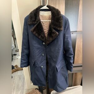Vintage Sears Navy Outerwear with Black Fur Trim (Burning Man coat)